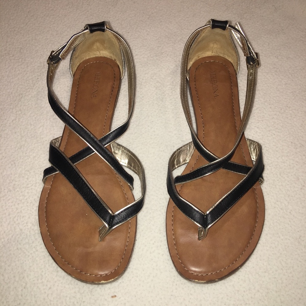 Merona Black and Gold Gladiator Sandals